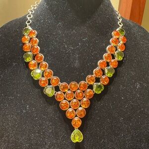 Silver necklace with Amber &Peridot 925 stamp